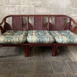 Pencil reed rattan bamboo coastal palm leaf bench sofa, Vivai del Sud 1970s