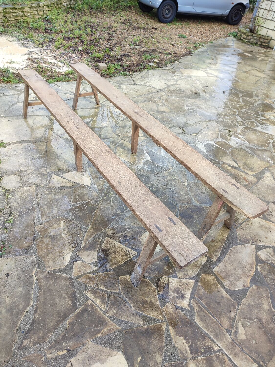 Lot de 2 bancs de ferme