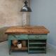 Industrial workbench kitchen island sideboard sea green with drawers
