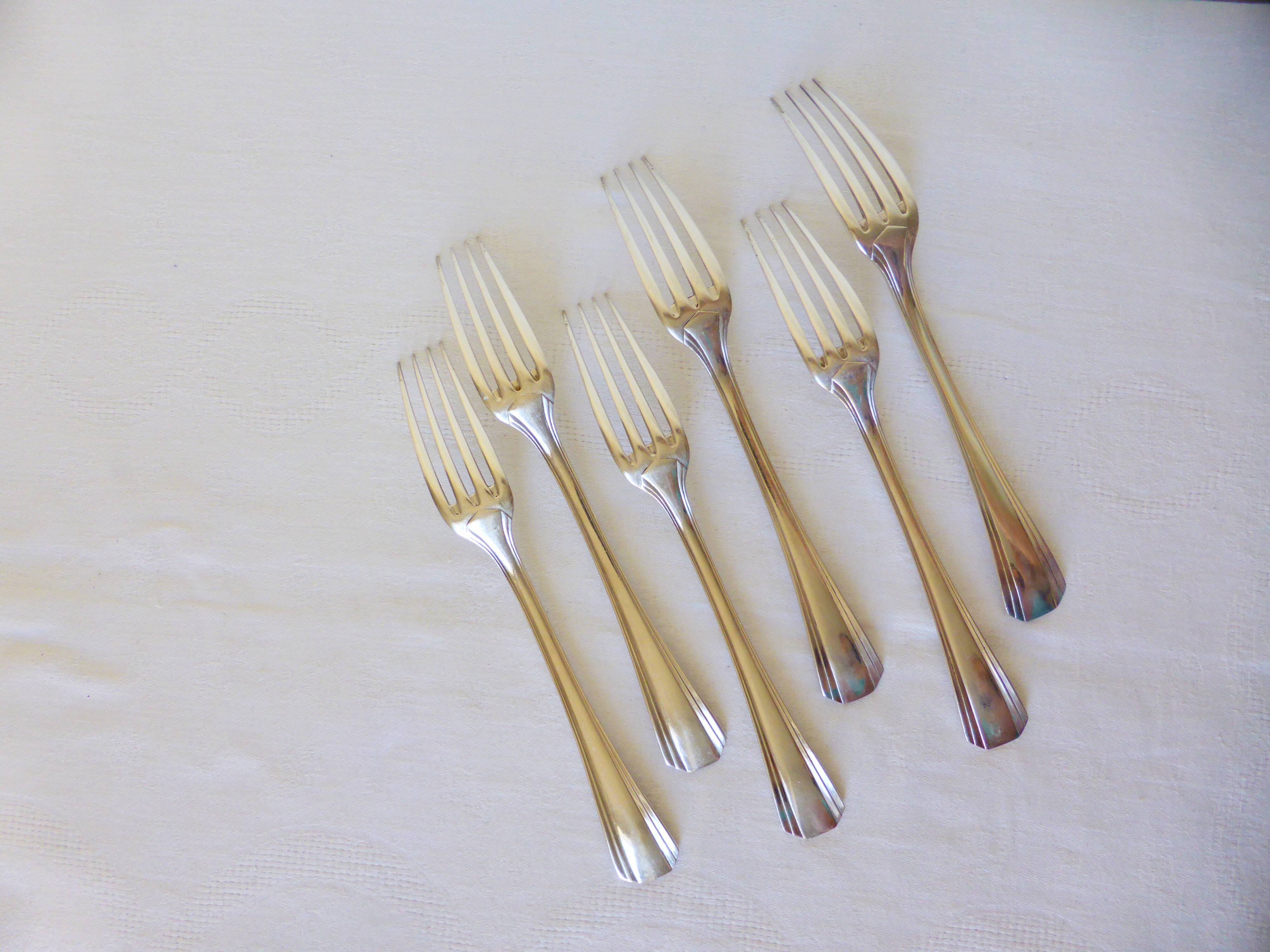 6 Christofle art deco style silver plated forks