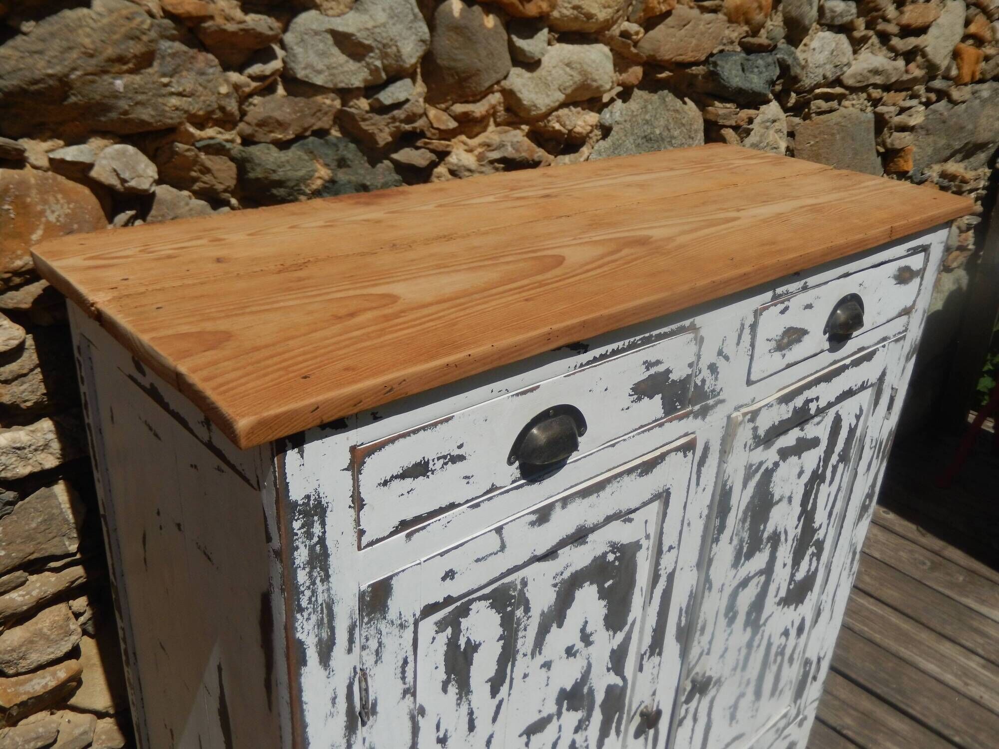 Old workshop furniture, professional piece, patinated Parisian sideboard.