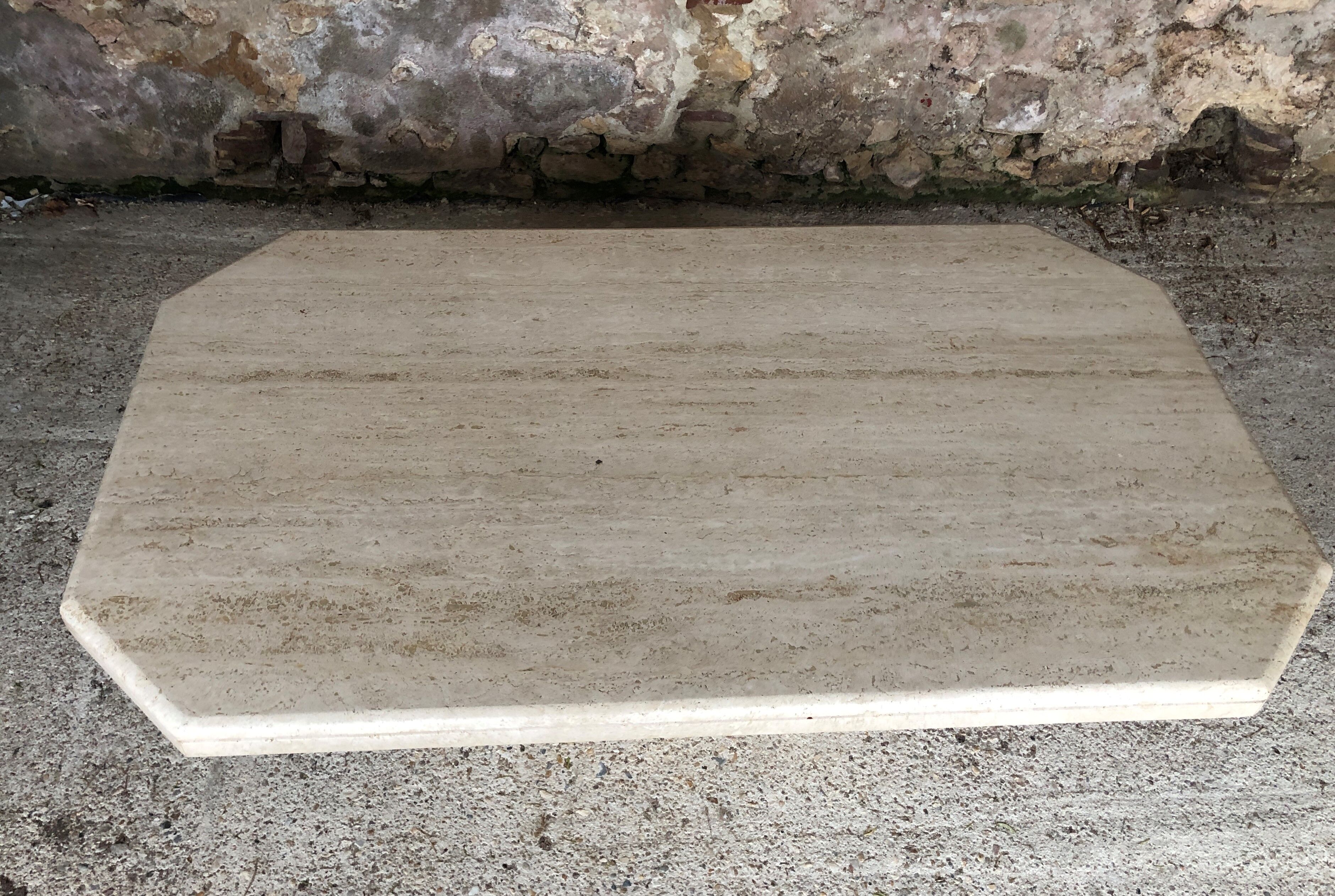 Large octagonal coffee table in 70s/80s travertine