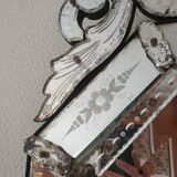 Antique Venetian mirror from the late 19th century – bevelled glass & engraved decoration – 124 x 68