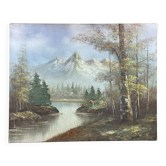 Oil on canvas, Refuge in the valley, lake landscape mountain lake
