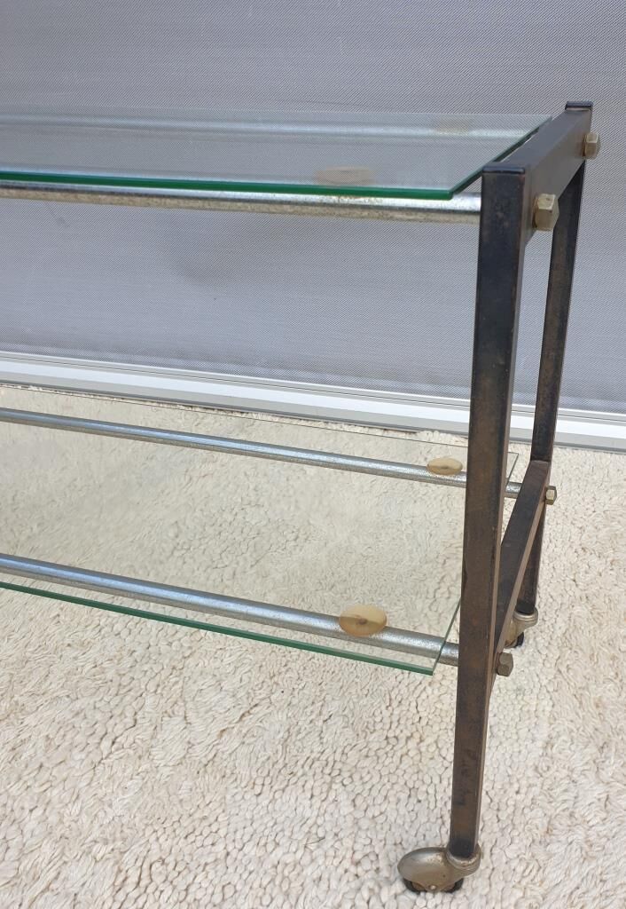 Table roulante vintage 1960 métal et verre