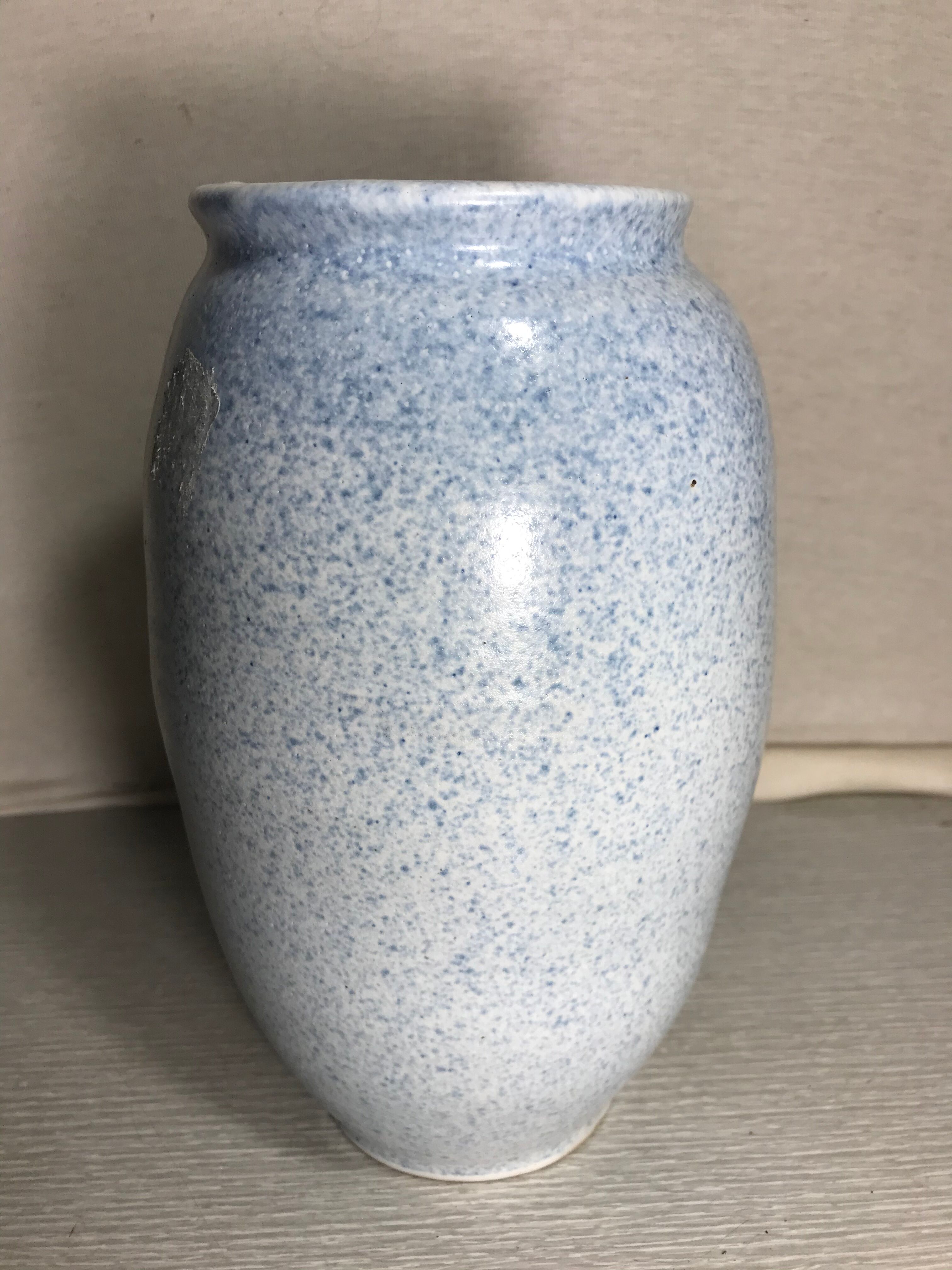 Old ceramic vase signed jb blue - white vintage marble style