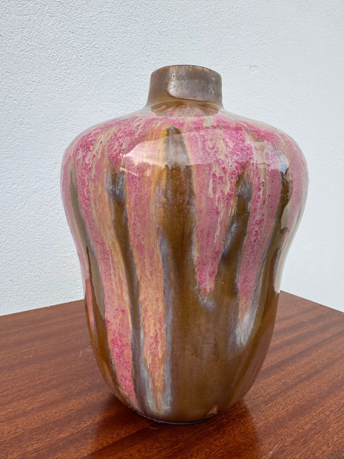 Art Deco pink glazed stoneware vase