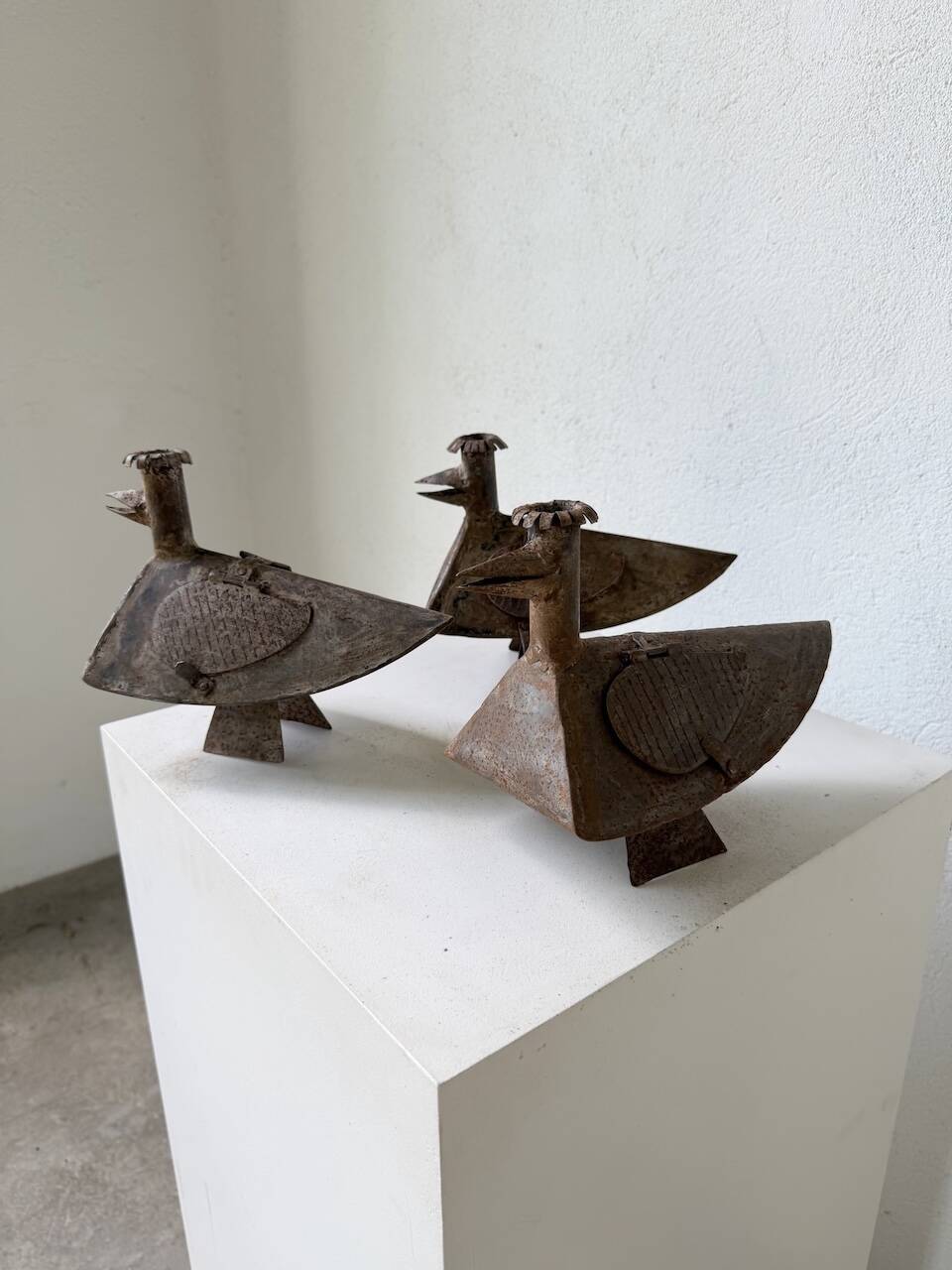 Series of three brutalist Folk Art candle holders
