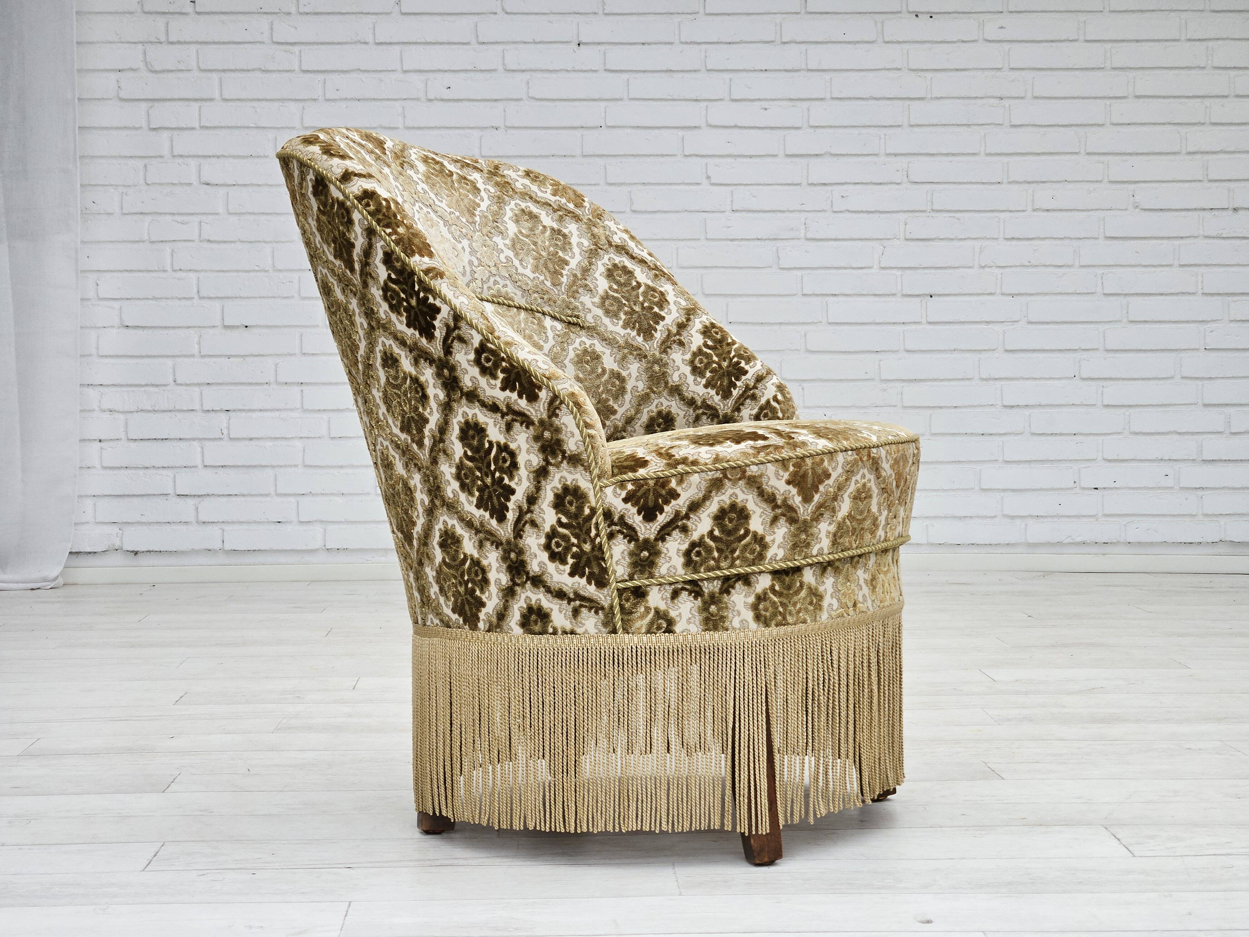 1950s, Danish easy chair, furniture velour, ash wood legs.