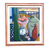 Huile sur toile Nature morte au réveil « Franco Prayer » (1924) 80 x 70 cm