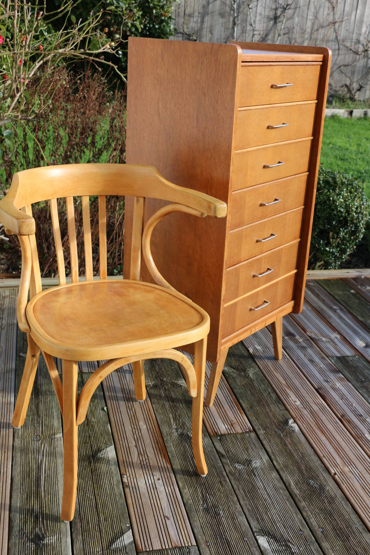 Chiffonnier 7 tiroirs chêne clair 1960