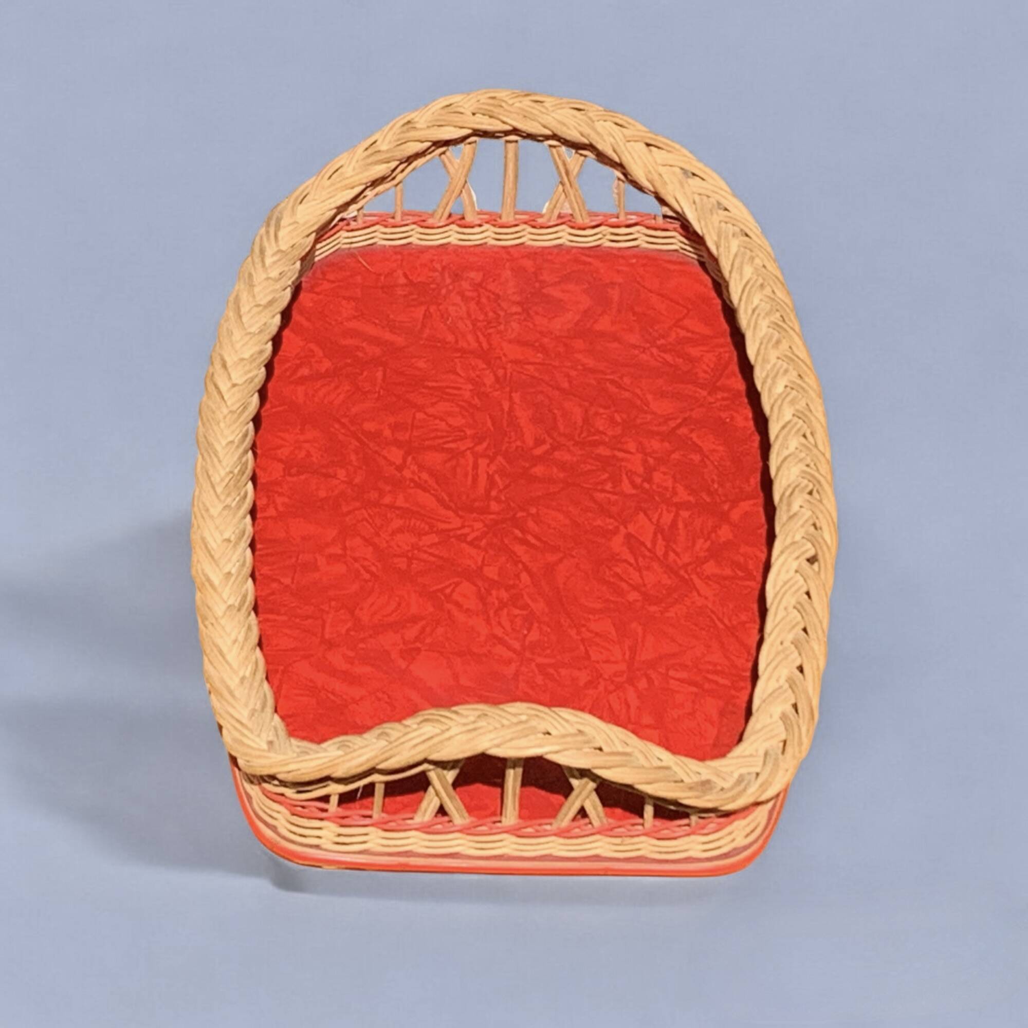 Vintage rattan tray, red Formica and scoubidou