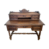 Oak desk and oak veneer feet turned Louis XIII style