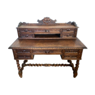 Oak desk and oak veneer feet turned Louis XIII style