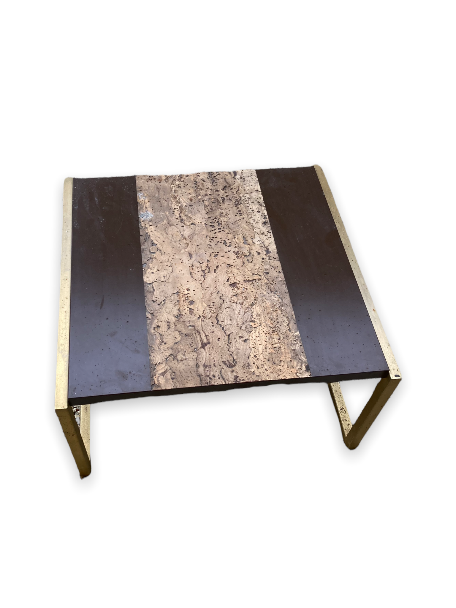 Coffee table in cork, wood and gilded steel in the taste of Romeo Rega
