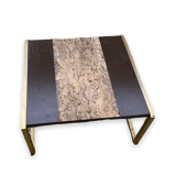 Table basse en liège, bois et acier doré