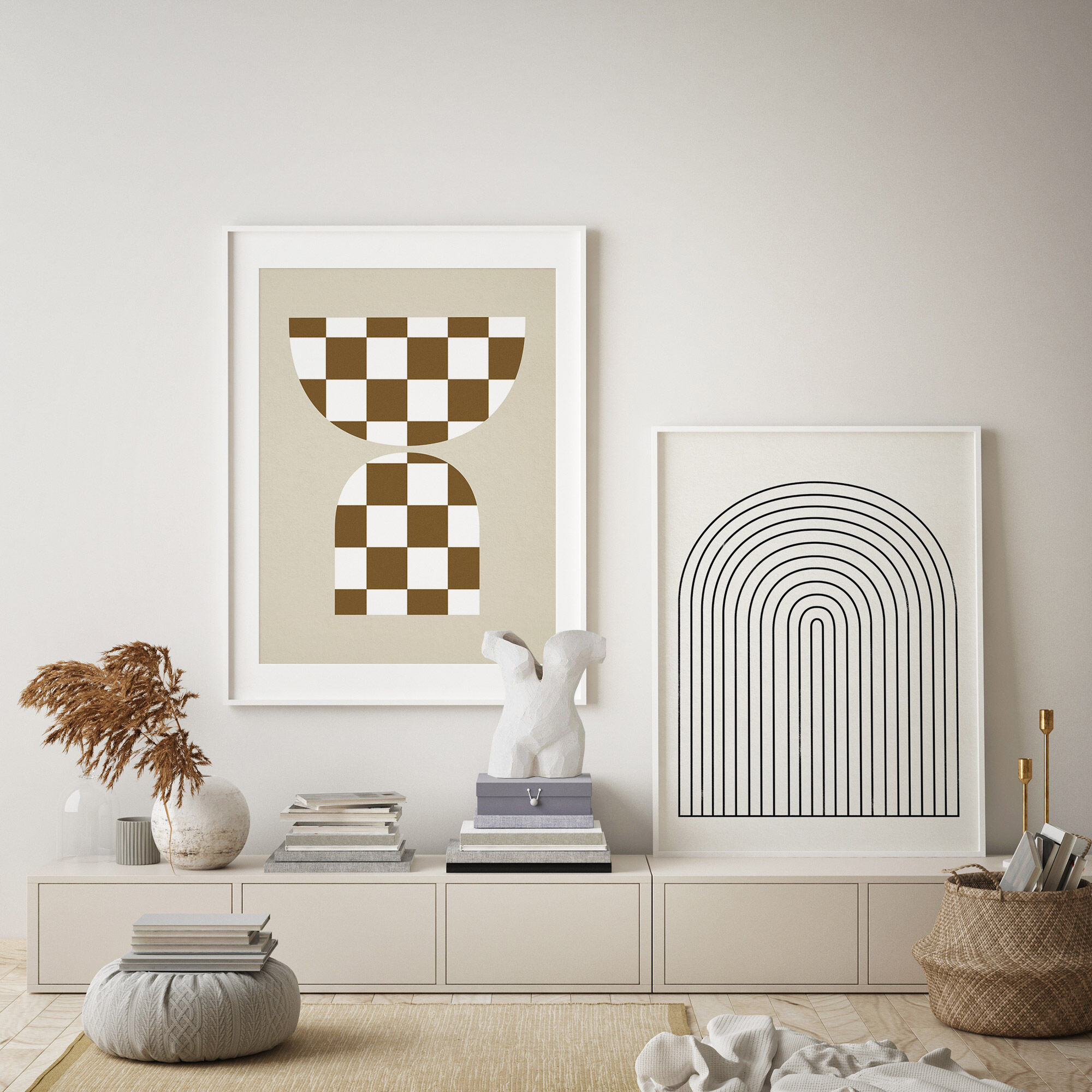 Pair of prints, checkered wall art set of two, 50x70cm