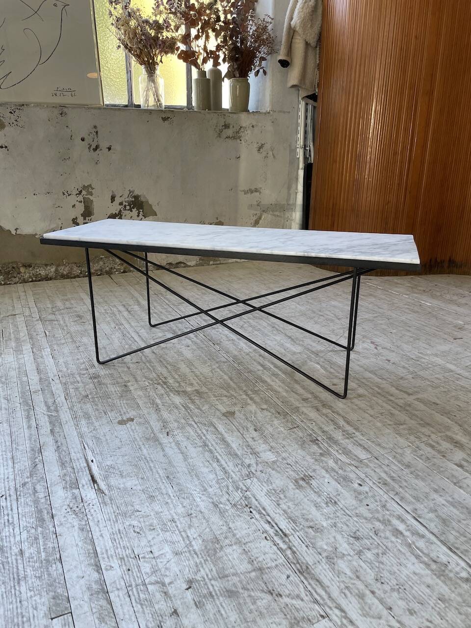 50s coffee table in metal and marble