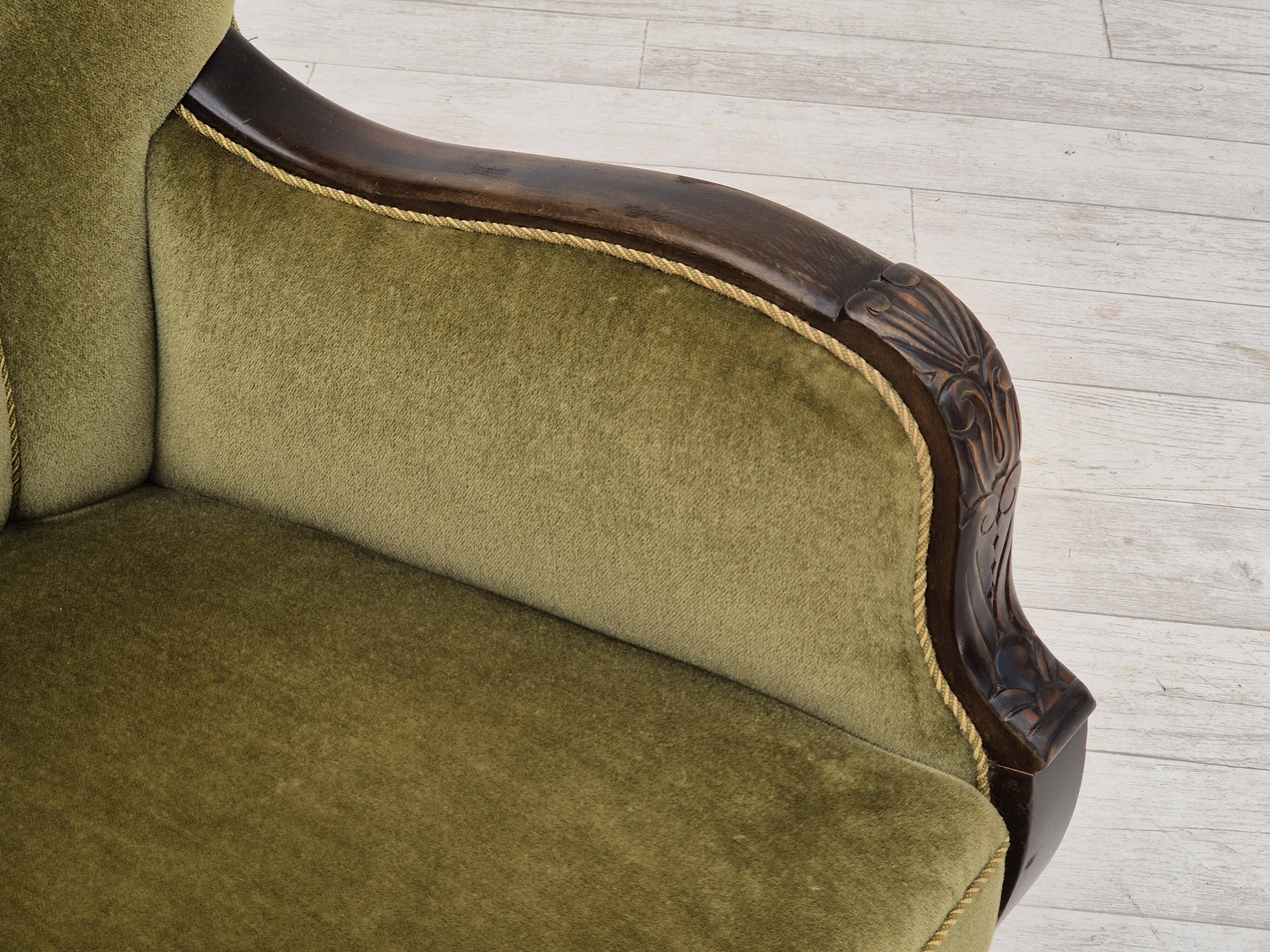 Fauteuil danois en tissu vert et chêne, 1960