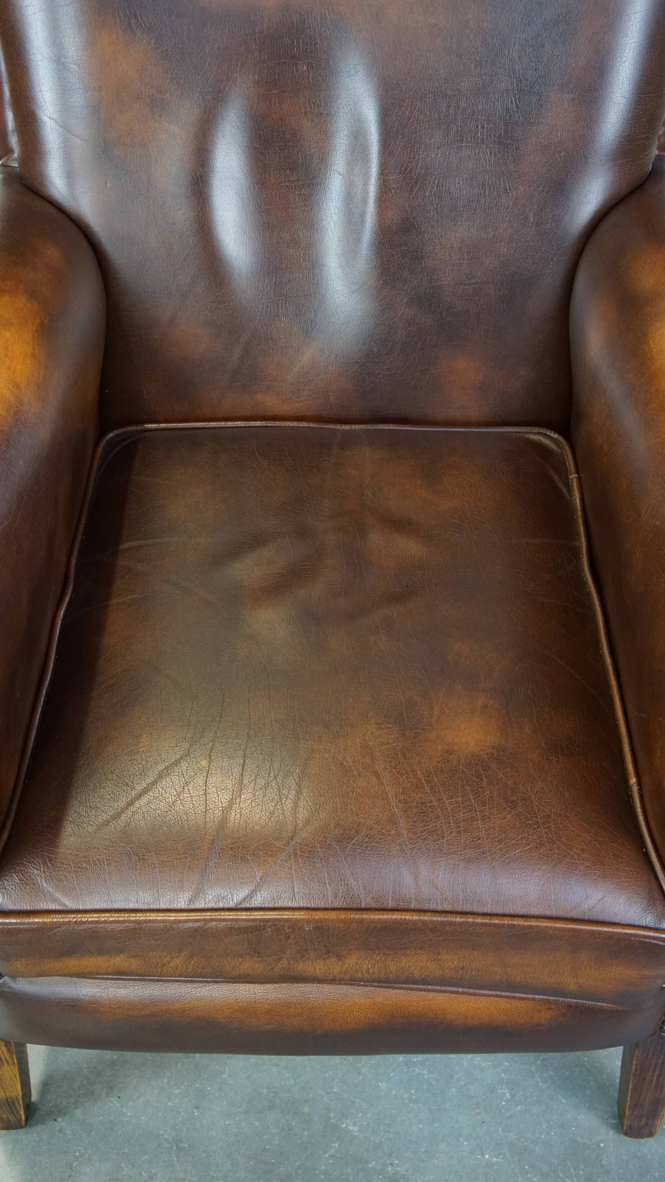 Dark brown cow leather English style armchair