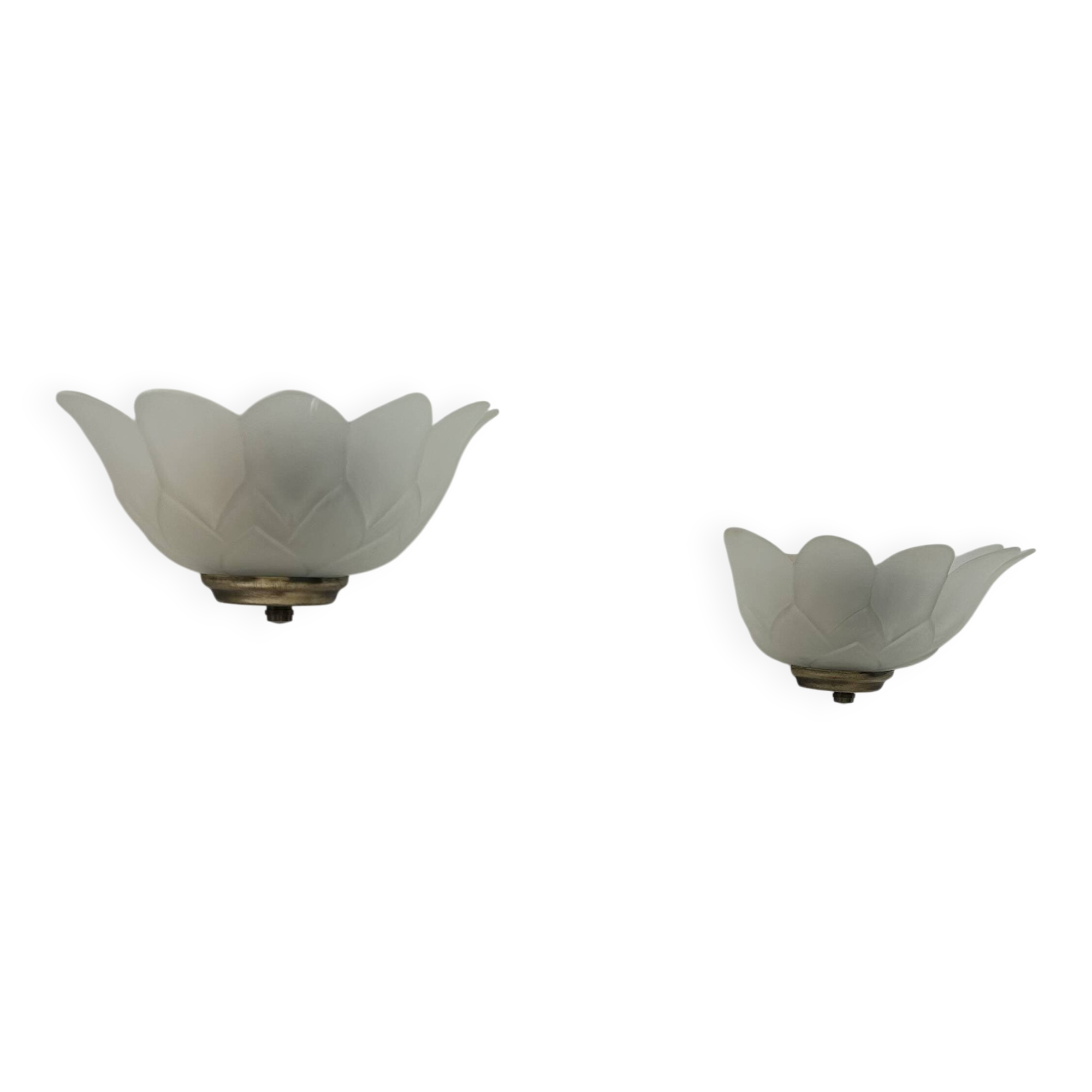 Pair of vintage brass and sandblasted glass wall lights, France, 1970