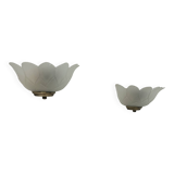 Pair of vintage brass and sandblasted glass wall lights, France, 1970