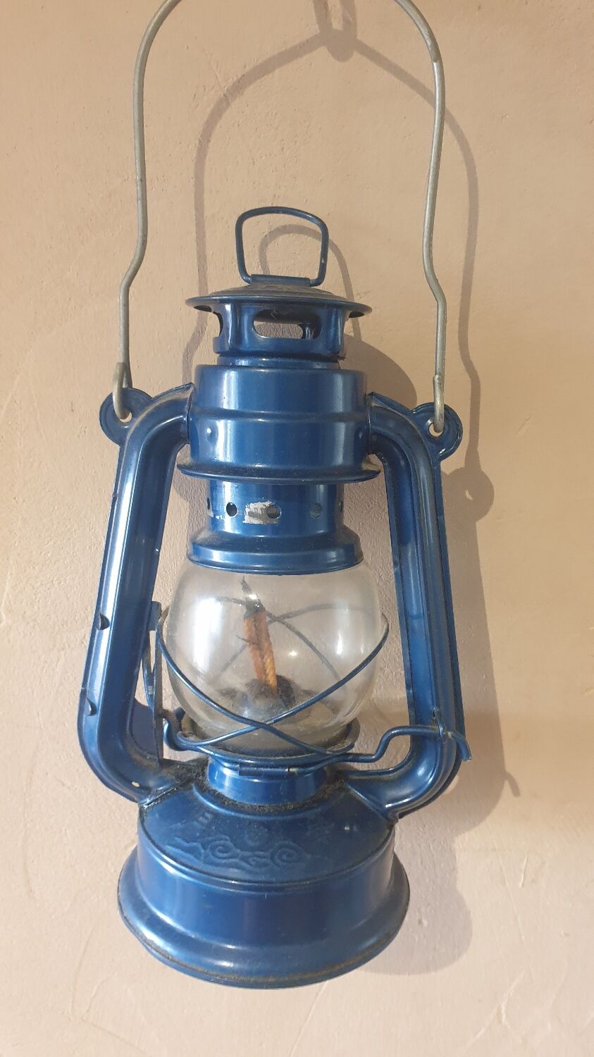 Lampe tempête bleu vintage