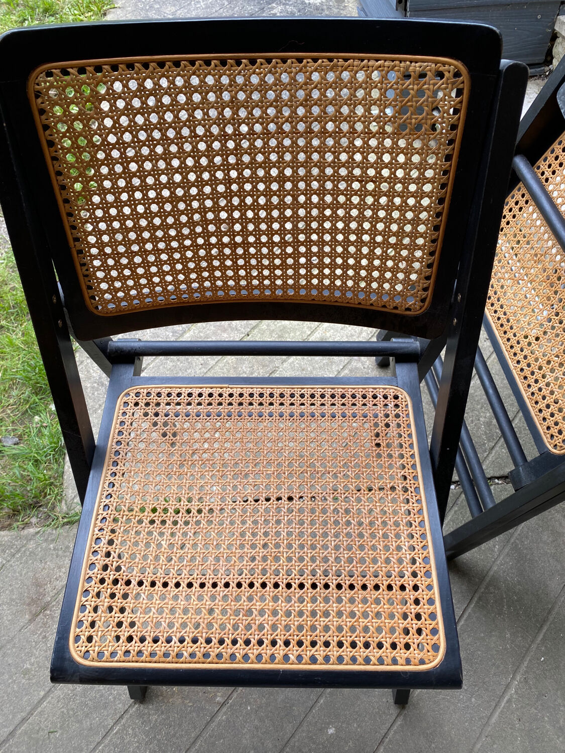 2 folding chairs in canning and wood