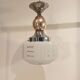 Art deco chandelier white clichy glass chrome and copper