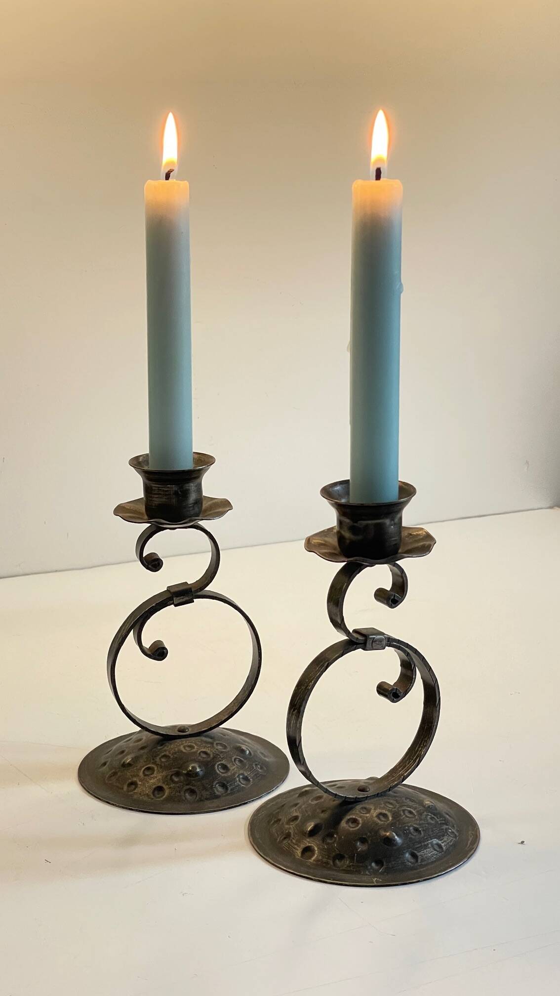 Vintage Black Patina Metal Candlesticks