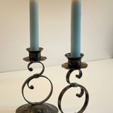 Vintage Black Patina Metal Candlesticks