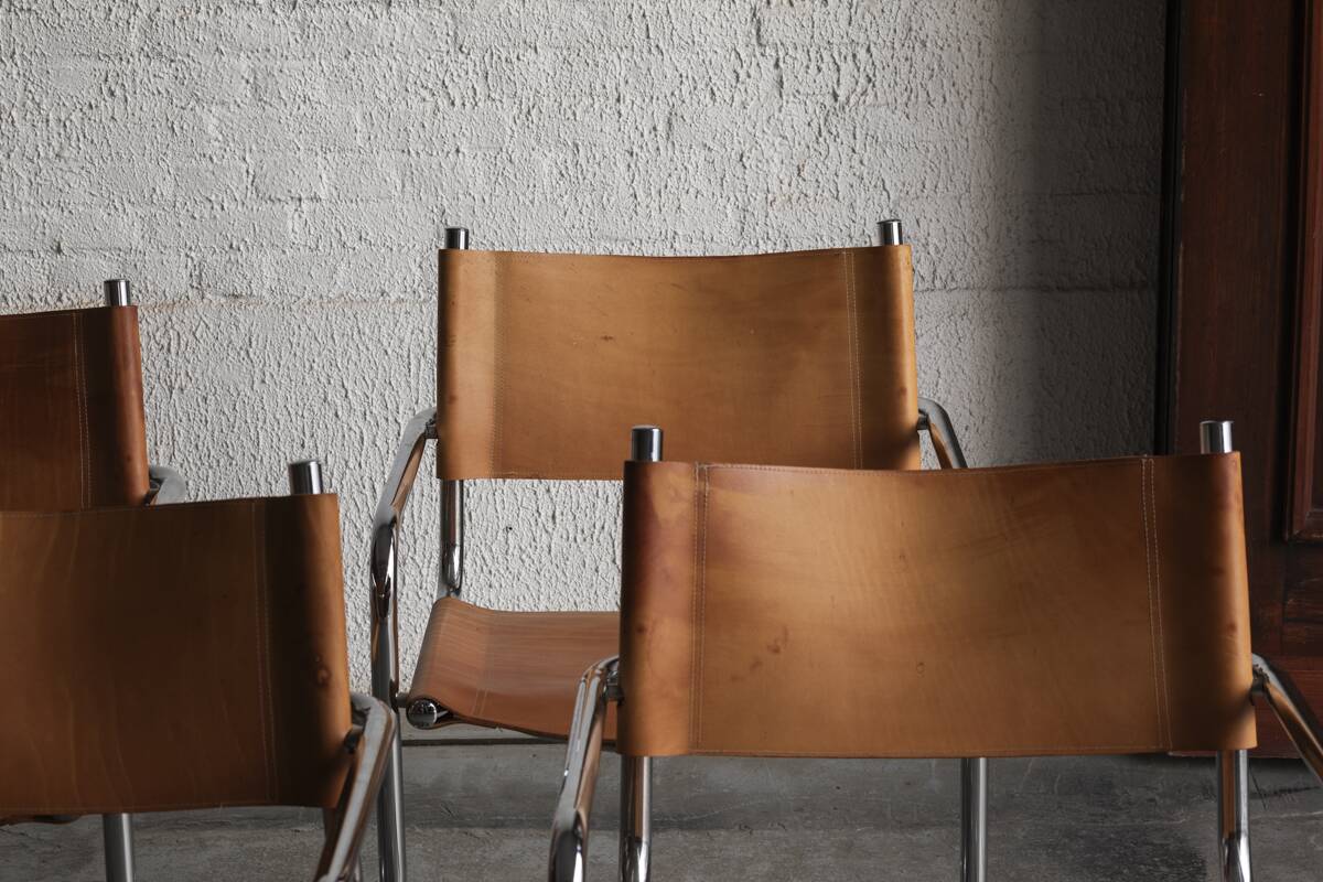 Set of 4 tubular dining chairs in Bauhaus style, in the manner of Marcel Breuer, 1970s
