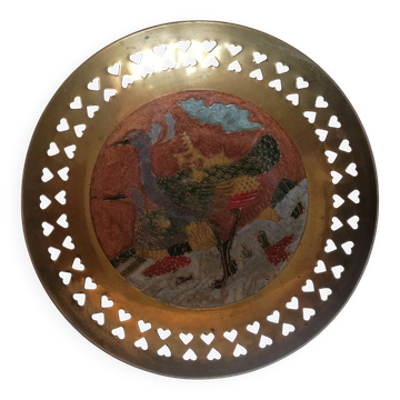 Enamelled brass bowl with peacock decoration