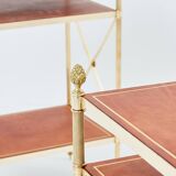 Pair of neoclassical brass leather side tables style Maison Jansen 1970