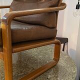 Armchair HS Denmark in leather and teak from the 60s