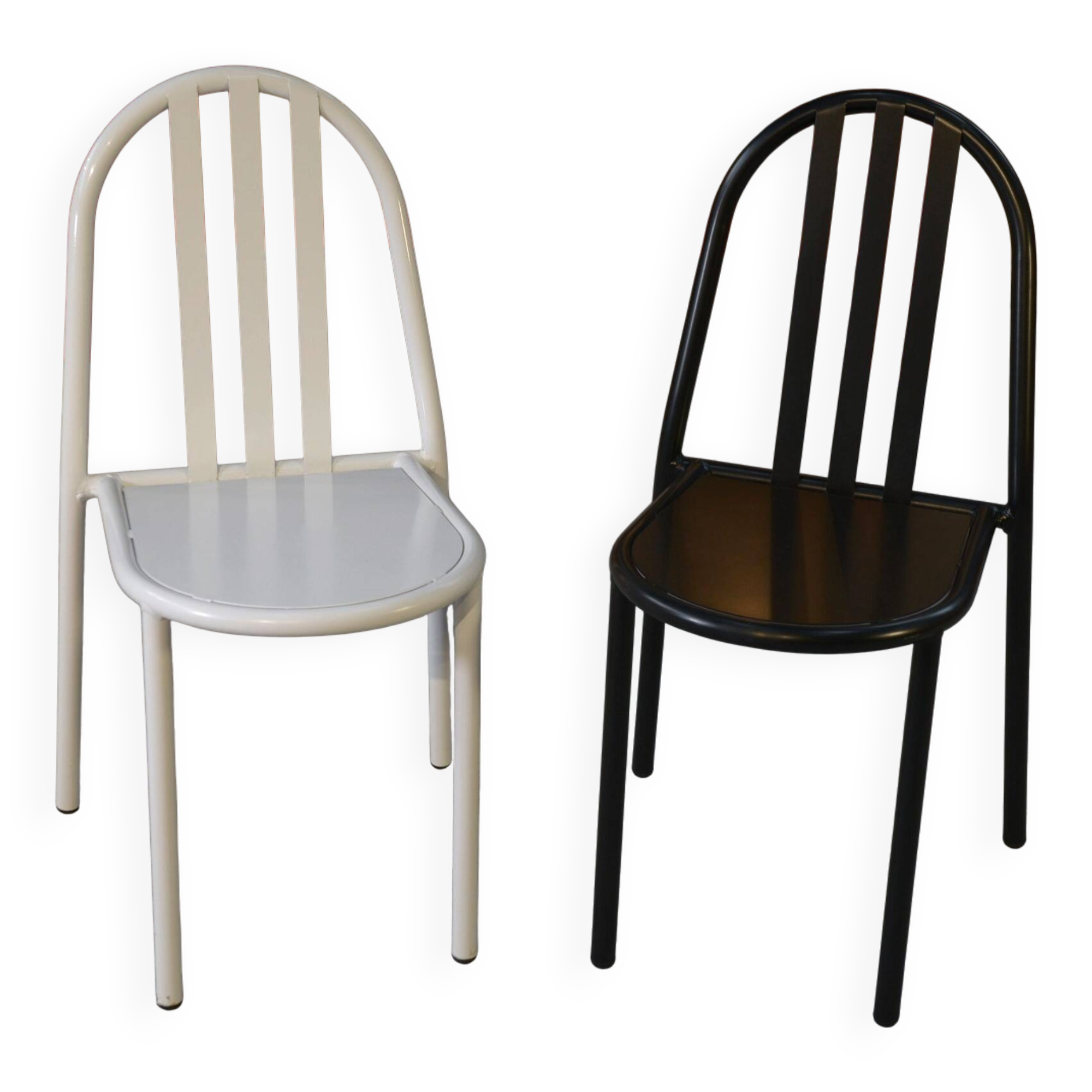 Pair of white and black chairs by Mallet Stevens