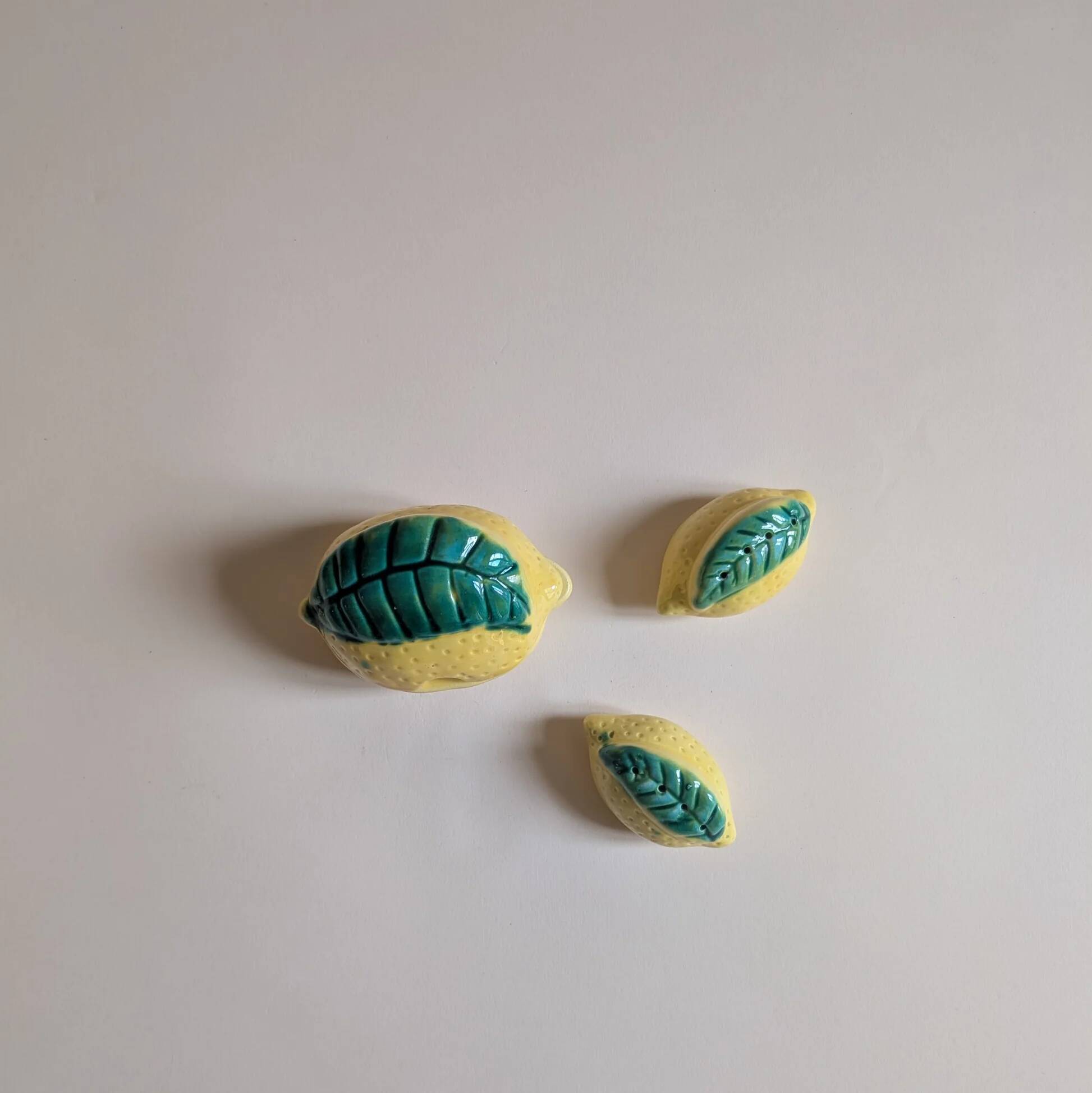 Lemon slushie set, gravy boat, pepper shaker and salt shaker