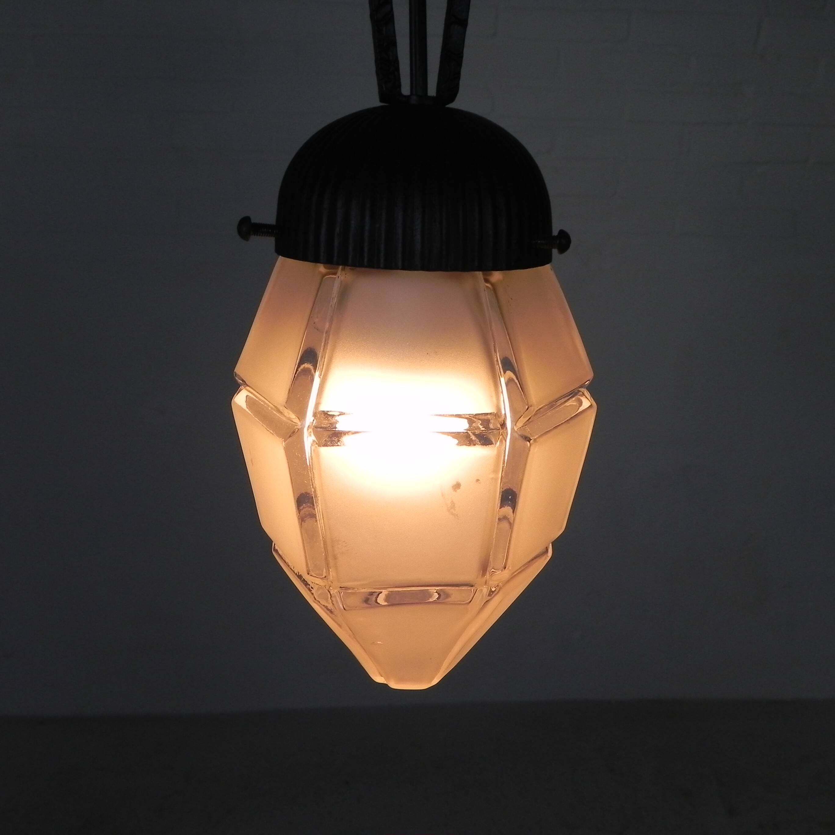 Art Deco pendant lamp with hexagonal glass shade, 1930s