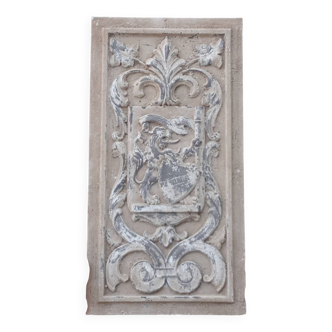 Panel, polychrome carved wooden pediment,