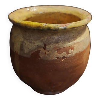Old 19th century yellow glazed terracotta grease pot
