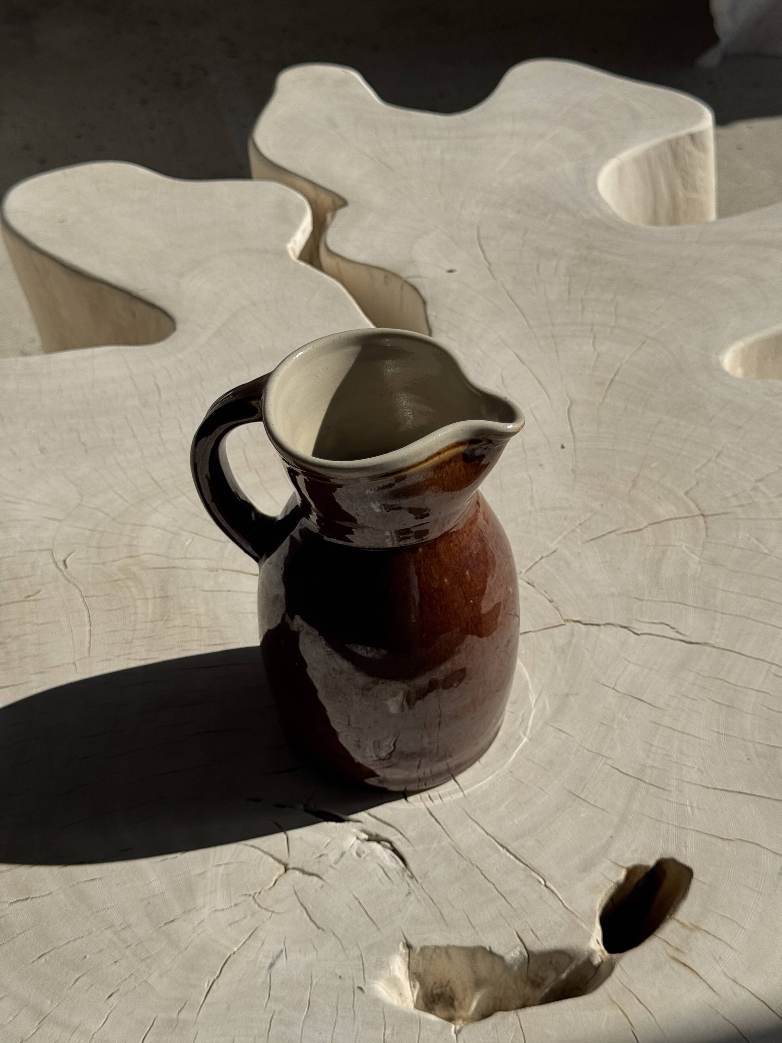 Large brown glazed stoneware jug Grès du Berry Made in France H19