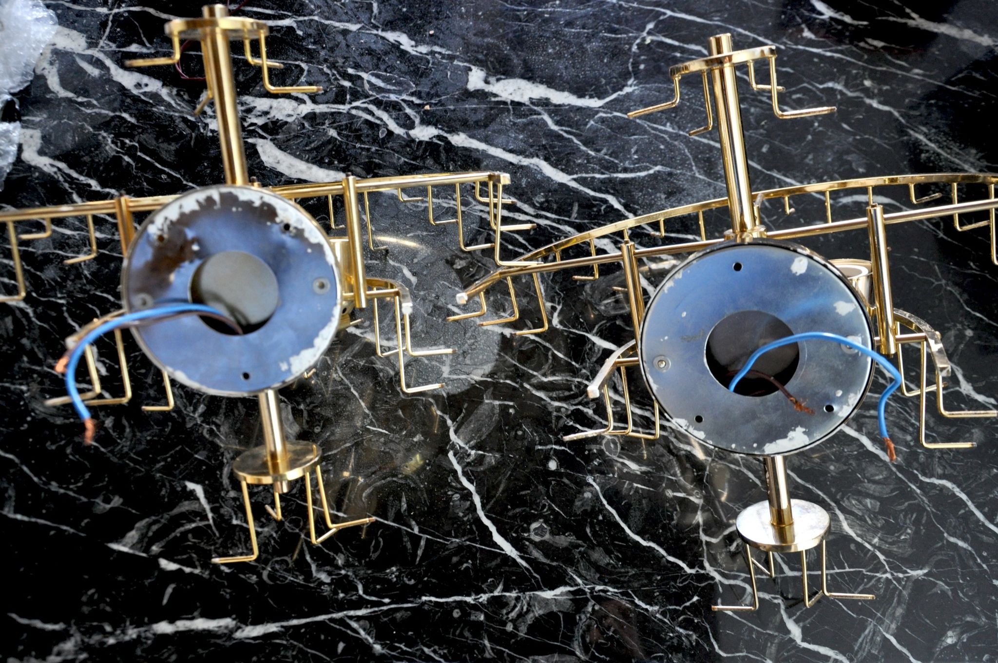 Pair of venini wall lamps, 3 levels, murano glass, italy, 1970
