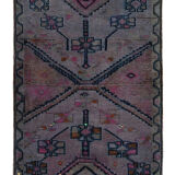 Handwoven distressed anatolian purple runner carpet 85 cm x 317 cm