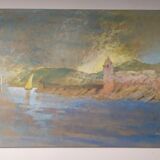 Gouache signed Gravey "Les Collines" Collioure