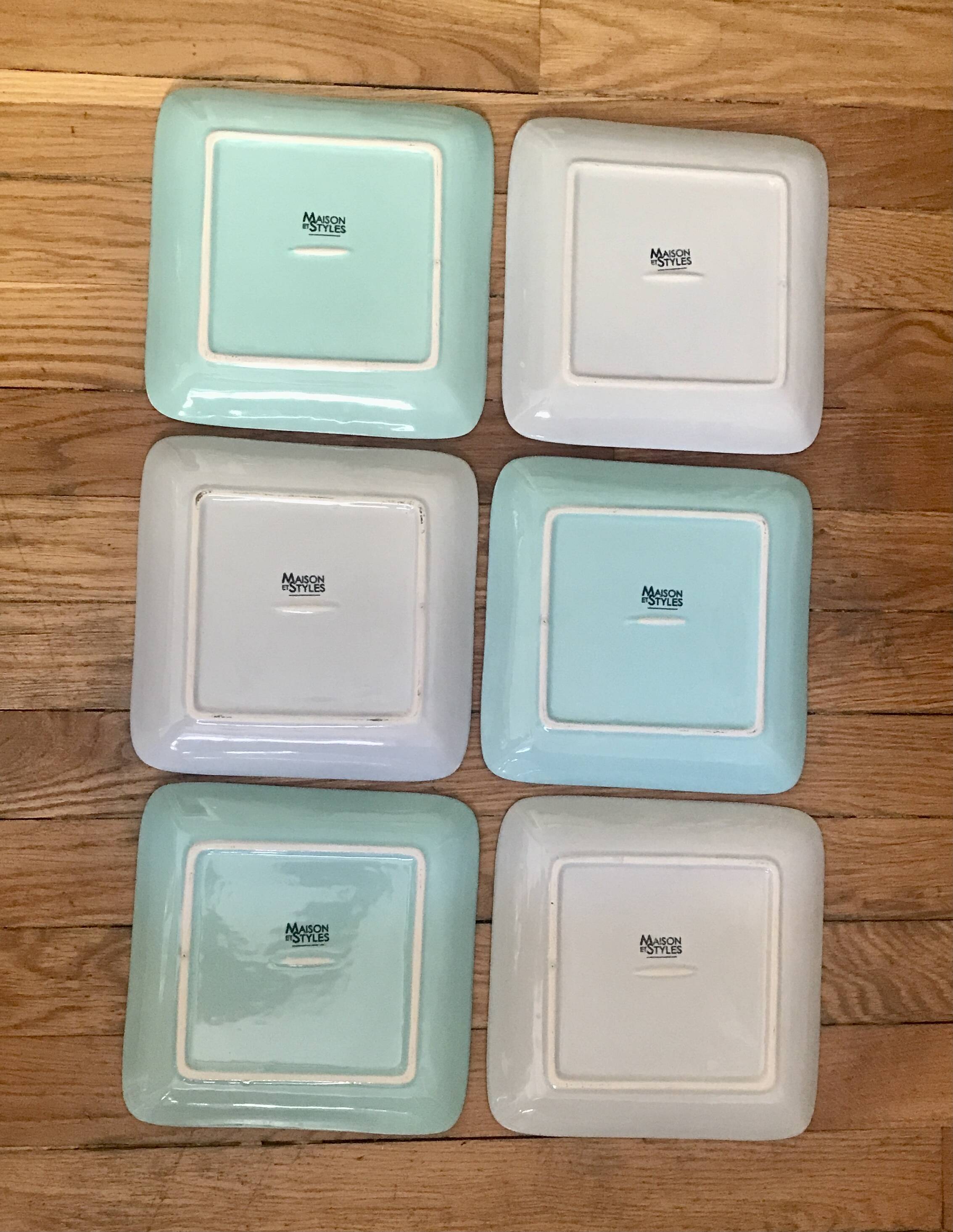 Turquoise and grey square plates