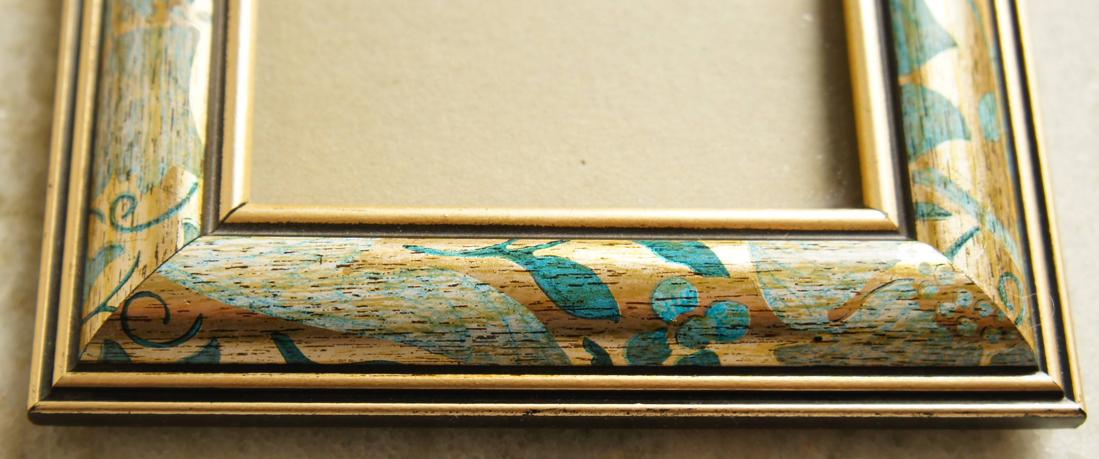 Gold & blue photo frame, wall or standing circa 1980