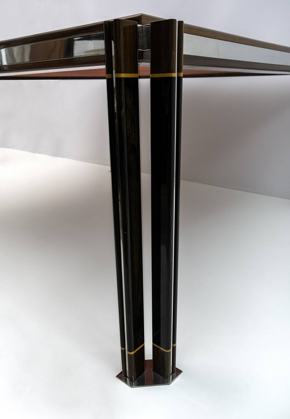 Paolo Barracchia Italian Steel and Inlaid Wood Dinning Table by Roman Deco