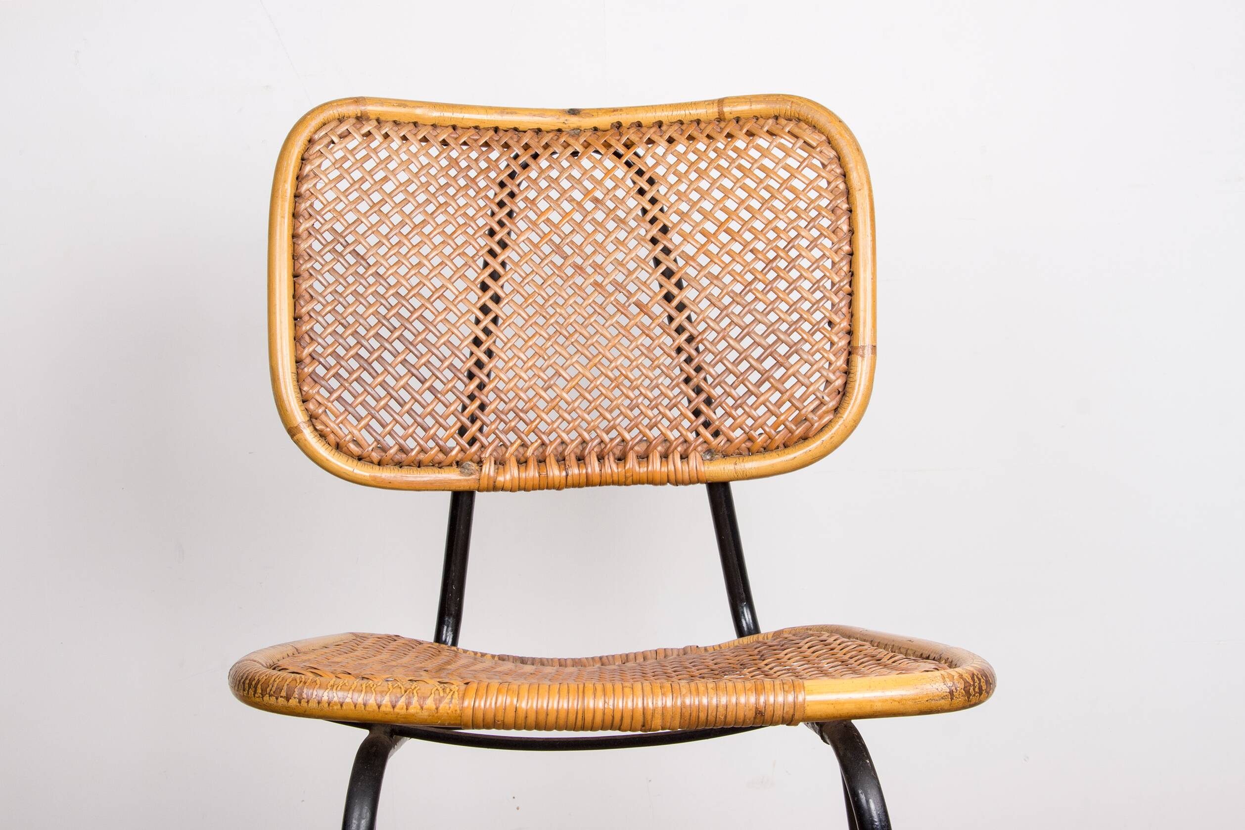 Vintage rattan and metal chair by Dirk Van Sliedrecht for Rohé Noordwolde 1950.