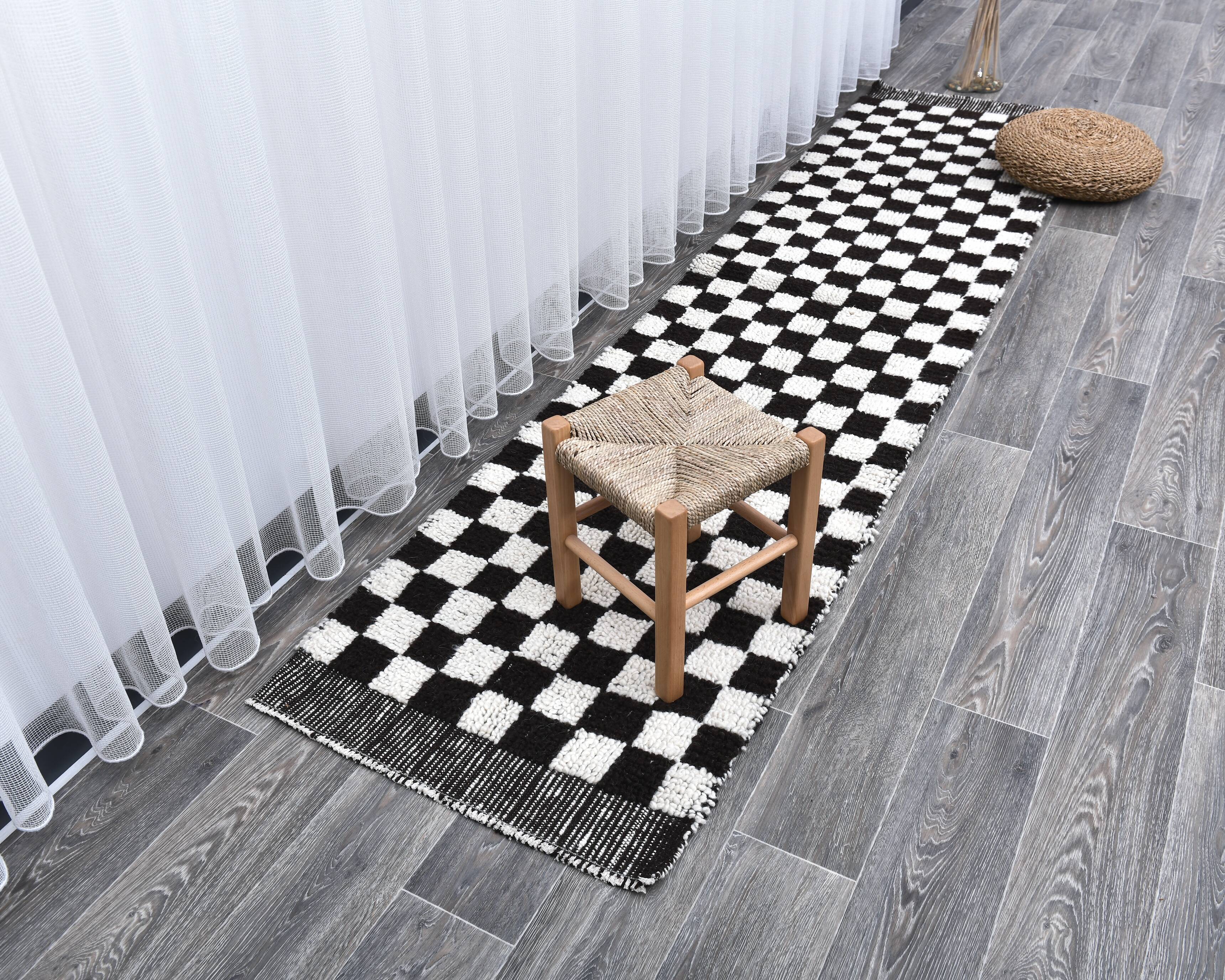 2x10 Checkered Turkish Vintage Runner Rug 69x294Cm