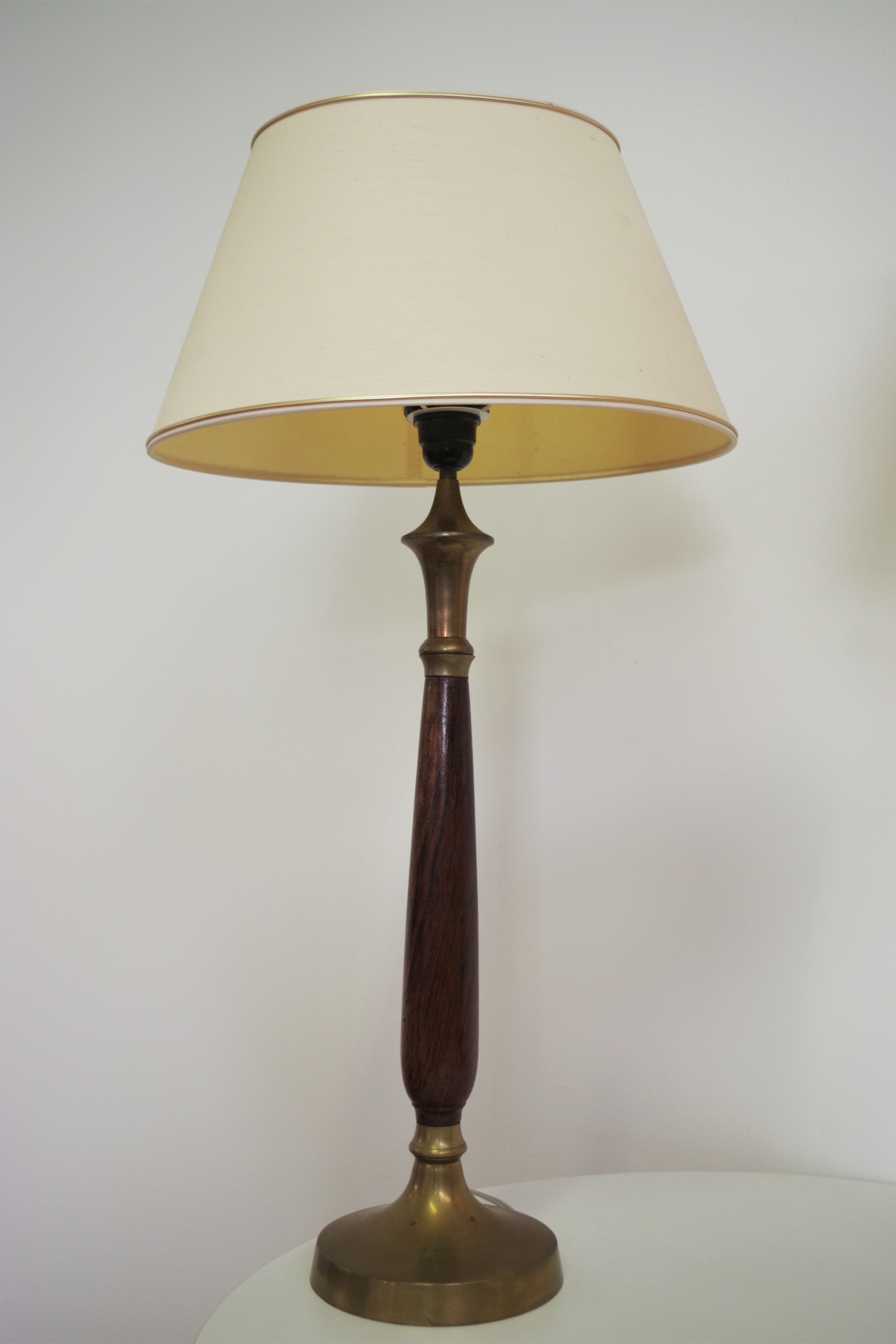 Mahogany Hat Lamps, Brass and Cotton of Abat Day, 1950s, Set of 2